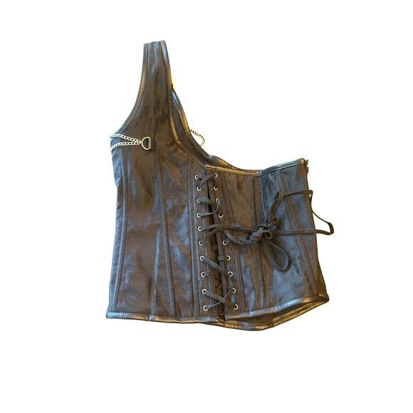 Steampunk Gothic Black Corset With Chains & Lace-Up Back XL Sexy - Picture 1 of 6